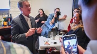 Former Gov. Bill Owens speaks to opponents of Proposition CC at a restaurant in Denver on Tuesday, Nov. 5, 2019. (Nathaniel Minor/CPR News)