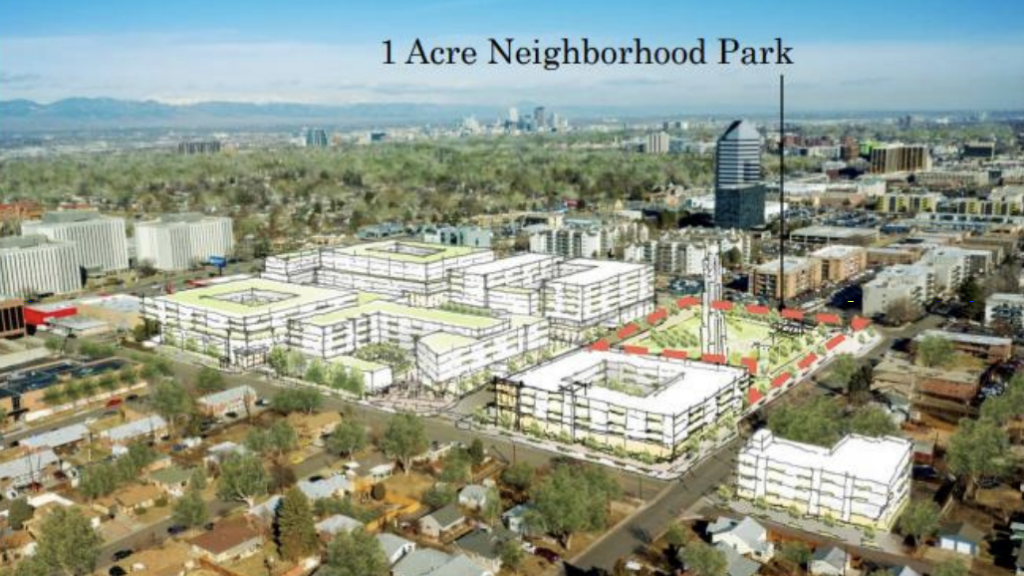 An early conceptual rendering of the site near Colorado and Arkansas. (Courtesy, Kentro Group)