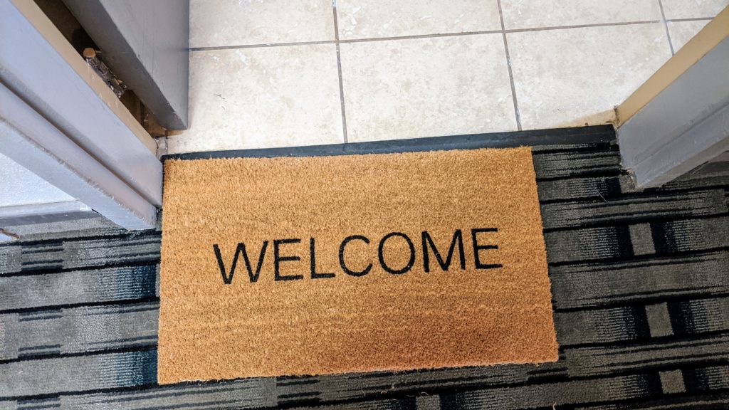 At the entrance to one of 139 micro apartments in an old Quebec Street hotel that the Colorado Coalition for the Homeless has converted to housing for people who have experienced homelessness. Jan. 21, 2020. (Donna Bryson/Denverite)