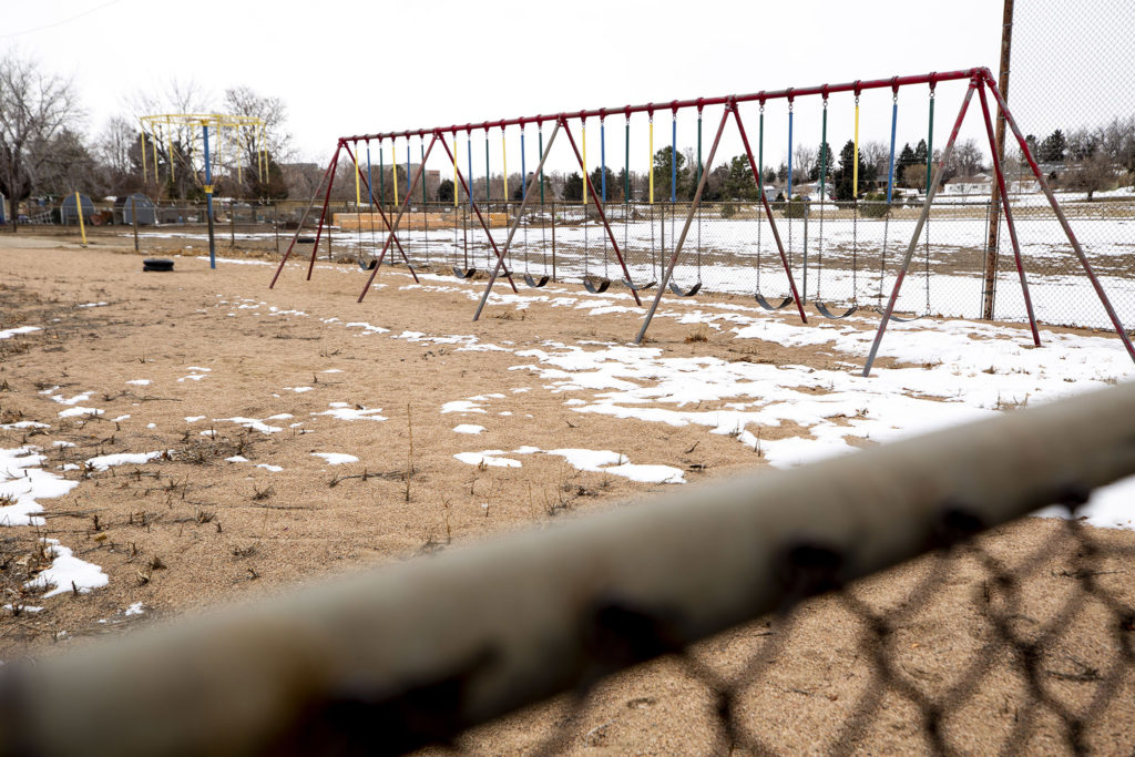 The dormant Rosedale School in Denver's Rosedale neighborhood. Feb. 25, 2020. (Kevin J. Beaty/Denverite)