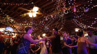 Ashwin Datt and Julia Wigert (left) swing dance at the Mercury Cafe, Five Points, March 8, 2020. (Kevin J. Beaty/Denverite)