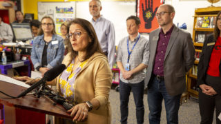 Denver Public Schools Superintendent Susana Cordova announces an extended spring break to protect students from COVID-19. March 12, 2020. (Kevin J. Beaty/Denverite)
