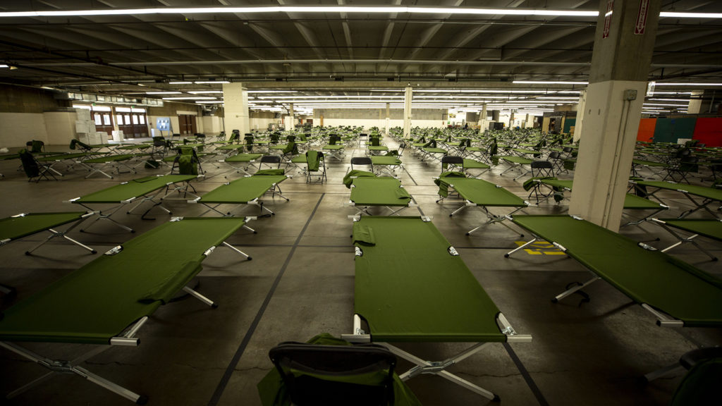 The National Western Complex is being set up to become a shelter for unhoused men. April 8, 2020. (Kevin J. Beaty/Denverite)