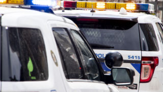 Denver Police cars on the 16th Street Mall. April 24, 2020. (Kevin J. Beaty/Denverite)