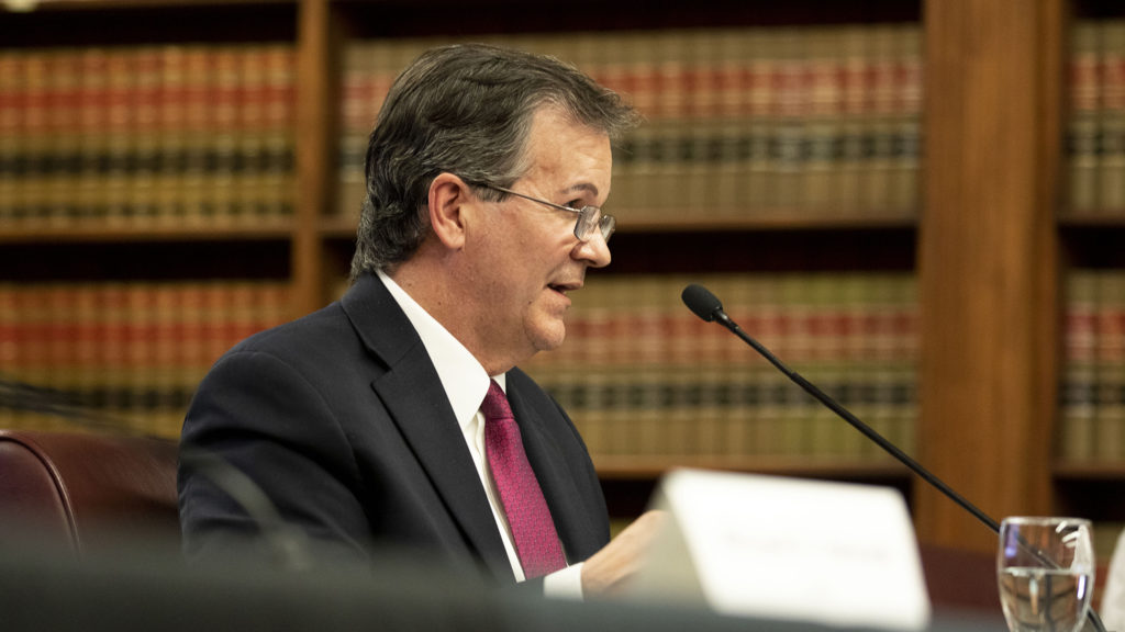 Bob McDonald, executive director of Denver's Department of Public Health and Environment, speaks during a COVID-19 update in the City and County Building's Parr-Widener Room. May 5, 2020. (Kevin J. Beaty/Denverite)