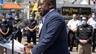 Murphy Robinson, executive director of the Denver Department of Public Safety, speaks during the opening of a new mass testing facility for COVID-19 at the Pepsi Center. May 21, 2020. (Kevin J. Beaty/Denverite)