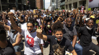 A huge march walks downtown on the third day of protests in reaction to the killing of George Floyd. May 30, 2020. (Kevin J. Beaty/Denverite)