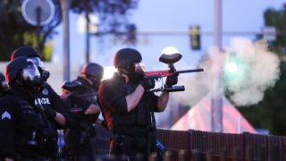 Protesters and police clashed on the second night of protests in downtown Denver during demonstrations over the death of George Floyd on Friday, May 29, 2020. Protesters and police clashed on the second night of protests in downtown Denver during demonstrations over the death of George Floyd on Friday, May 29, 2020. (Hart Van Denburg/CPR News)