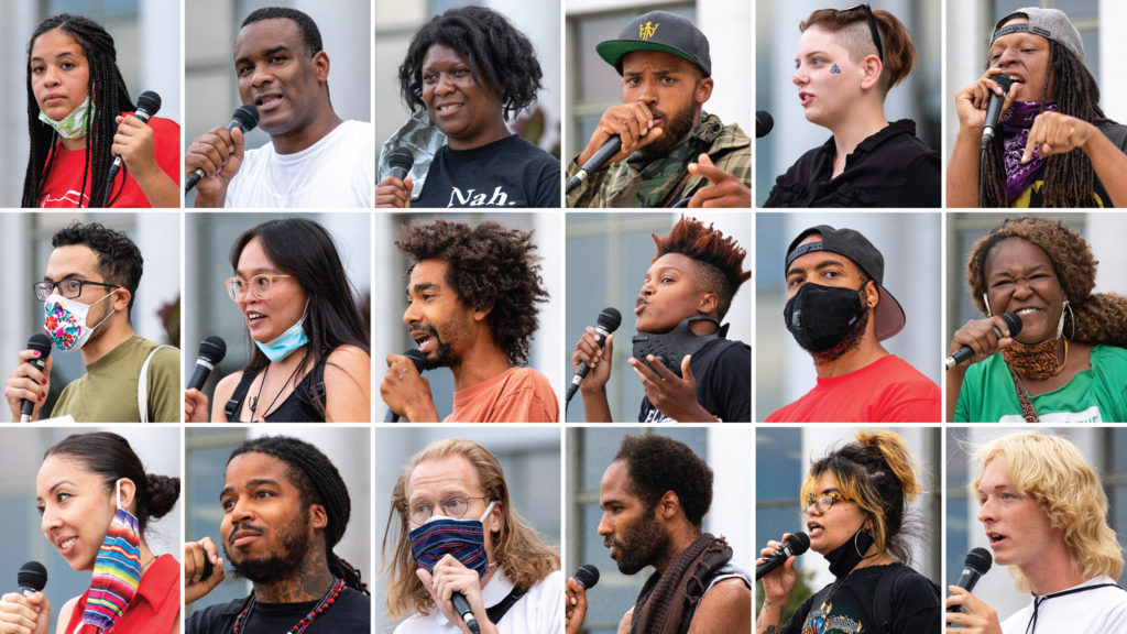 Everyone who spoke at the Denver People's Town Hall on the City and County Building steps on June 29, 2020. (Kevin J. Beaty/Denverite)