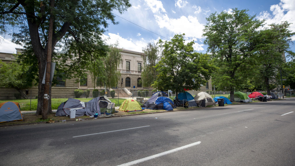 An encampment outside of Morey Middle School in Capitol Hill. July 9, 2020.