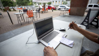 Denver Public Library launched a curbside laptop program at its Central branch. July 14, 2020.