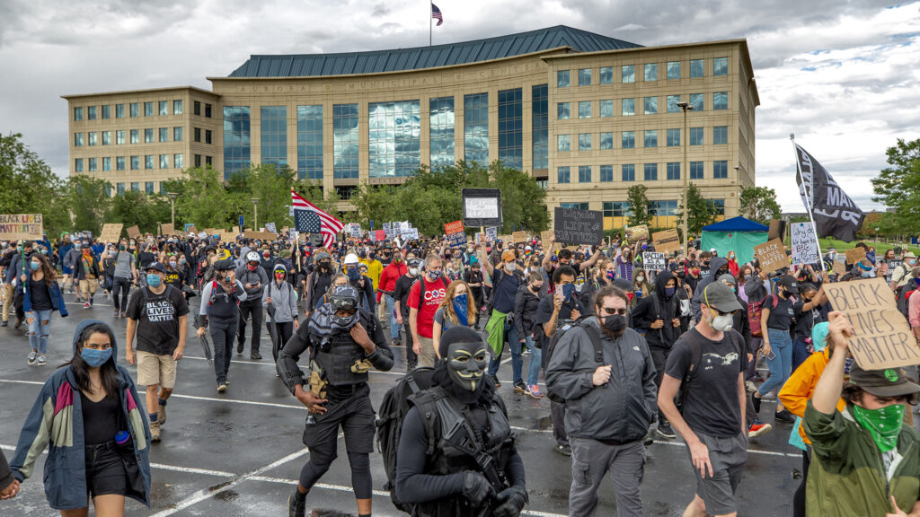 A protest march begins, demanding justice for Elijah McClain. July 25, 2020.