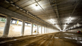 Inside the future, capped section of I-70 that will eventually channel cars below grade through Elyria Swansea. July 28, 2020.