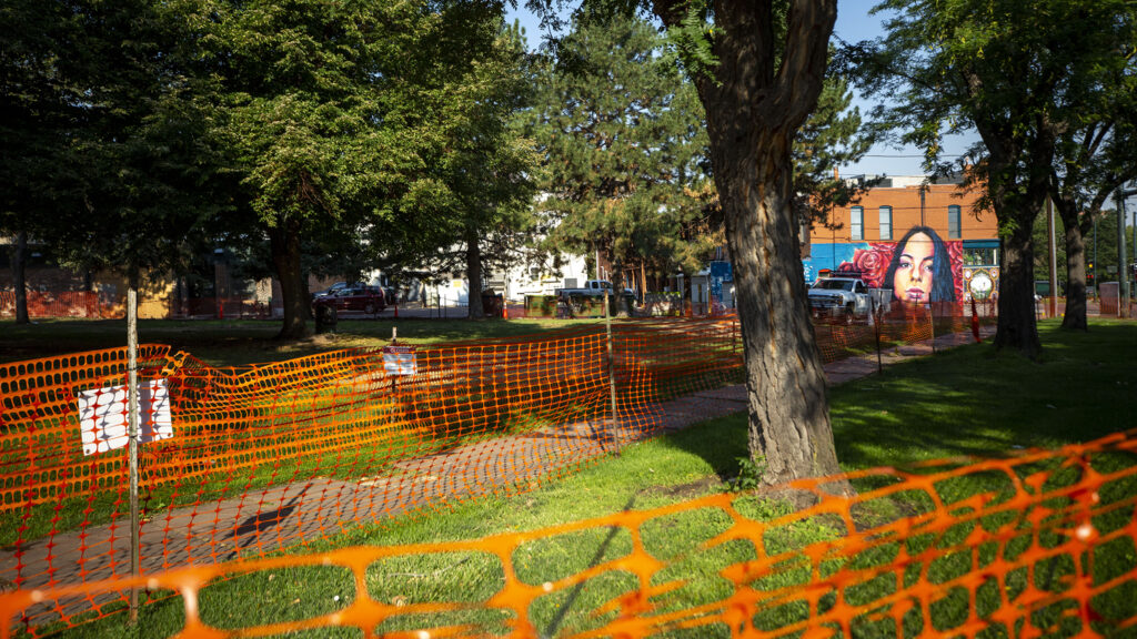 A triangle of grass that will be dedicated to Isabella Thallas in City Park West. Aug. 13, 2020.