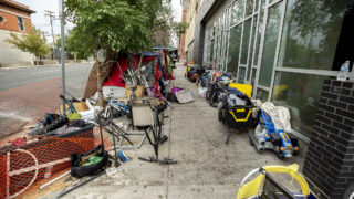 An encampment long 22nd Street, downtown. Aug. 19, 2020.