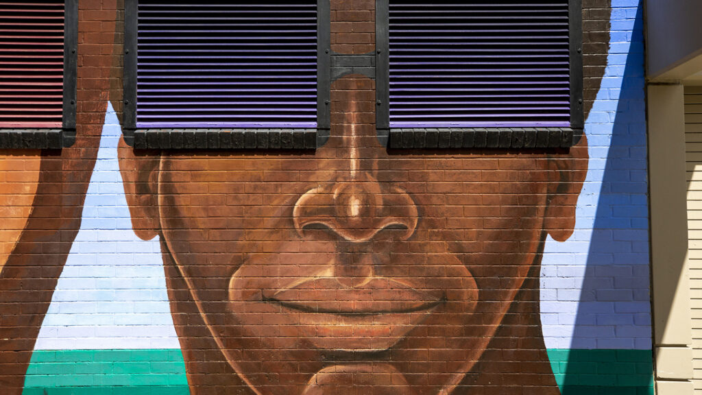 A mural by Emmanuel Martinez at the Mestizo-Curtis Park pool. Aug. 27, 2020.