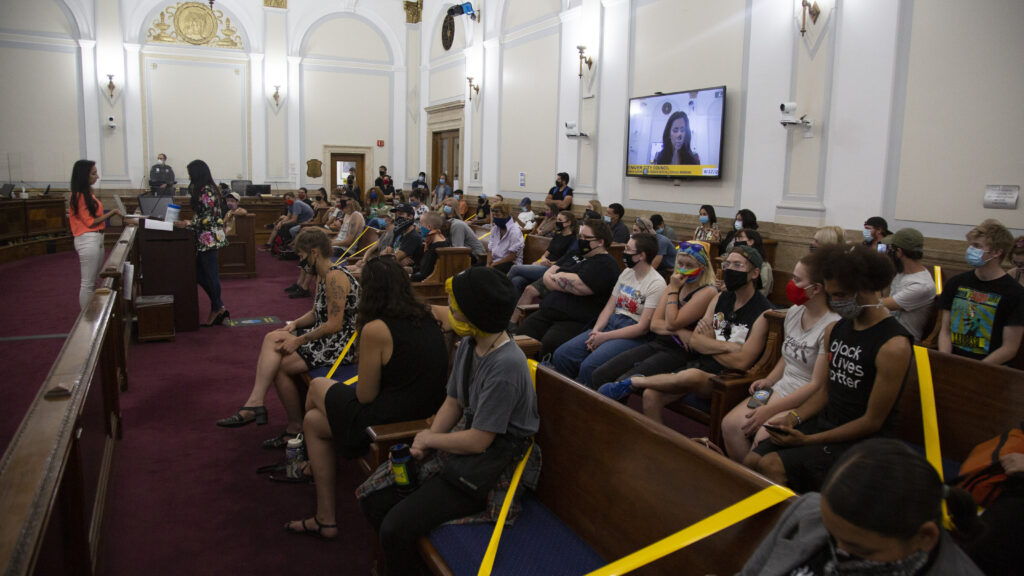 Activists filled Denver City Council chambers on Aug. 17, 2020, in support of Councilwoman CdeBaca's ballot measure that would have abolished Denver's police department.