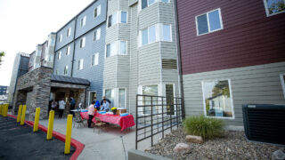 Mercy Housing gives out laptops at their Decatur Place Apartments in Sun Valley. Oct. 1, 2020.