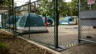 A mock-up of a sanctioned urban campsite in the parking lot of Belong Church in North Capitol Hill. Oct. 2, 2020.