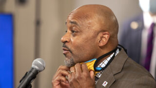 Mayor Michael Hancock speaks during Gov. Jared Polis' press conference on COVID-19 at the Governor's Mansion in Capitol Hill. Nov. 17, 2020.