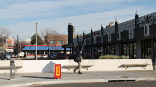 A strip mall and a Burger King on West Colfax Avenue across the street from the Auraria RTD station on November 23, 2020.
