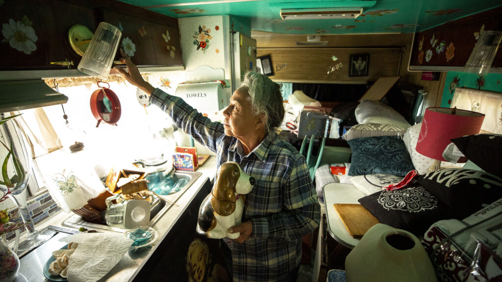 Tila Lozoya inside The Pioneer Woman, her custom camper currently parked on the eastern end of Bruce Randolph Avenue. Sept. 11, 2020.