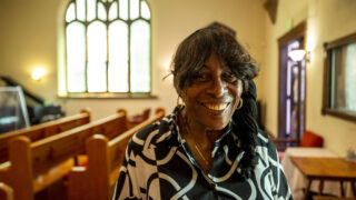 Rose Milon, director of the Epworth United Methodist Church's food pantry, at Sunday services on. Sept. 6, 2020.