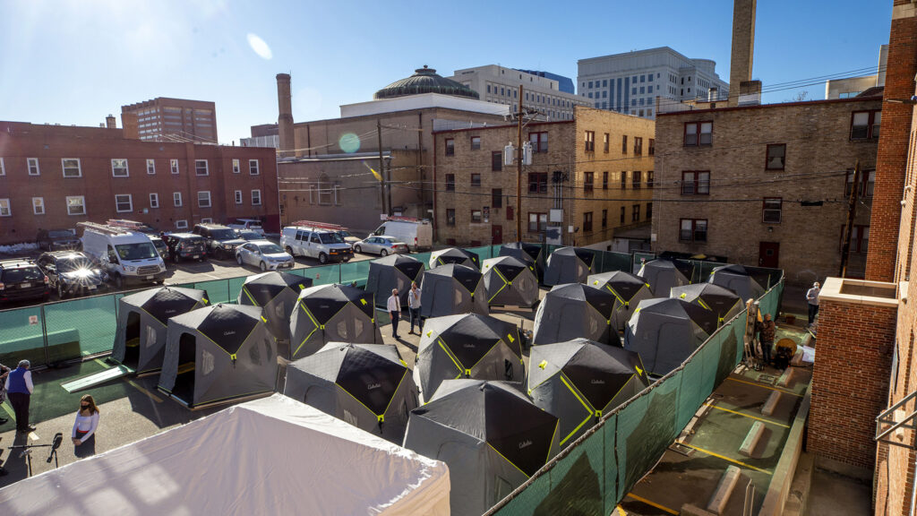 Denver's first safe outdoor camping site next to First Baptist Church in Capitol Hill. Dec. 4, 2020.