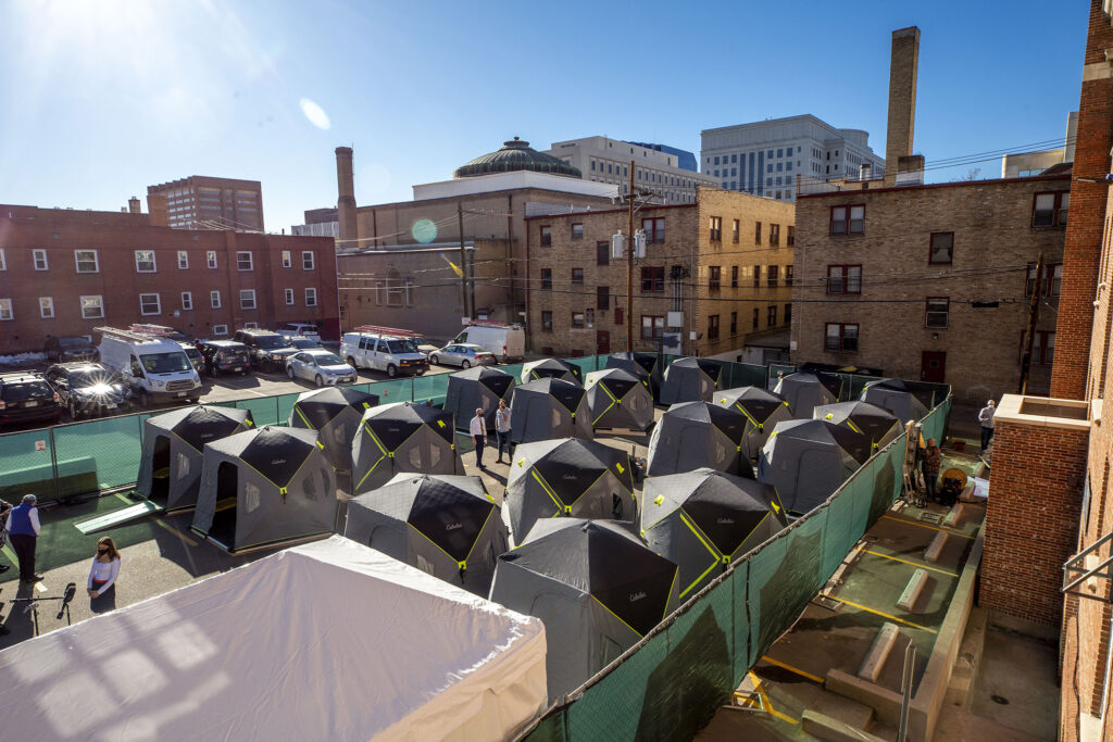 Denver's first safe outdoor camping site next to First Baptist Church in Capitol Hill. Dec. 4, 2020.