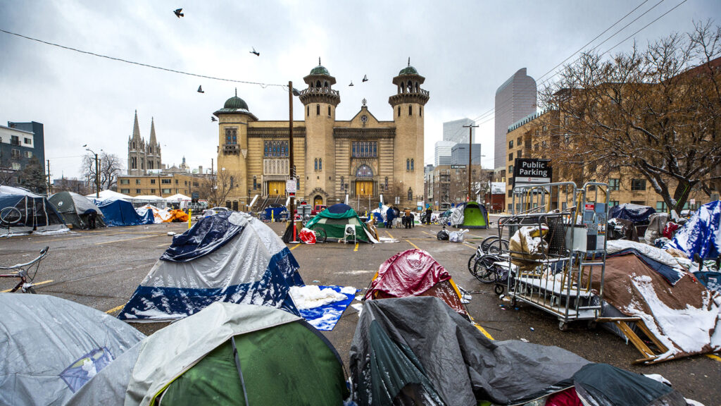 An encampment across the street from Denver Community Church in North Capitol Hill. Dec. 11, 2020.