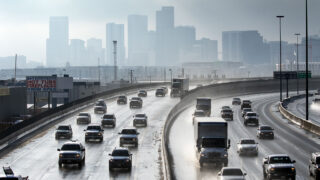 I-25 and a cold skyline seen from Globeville. Dec. 29, 2020.
