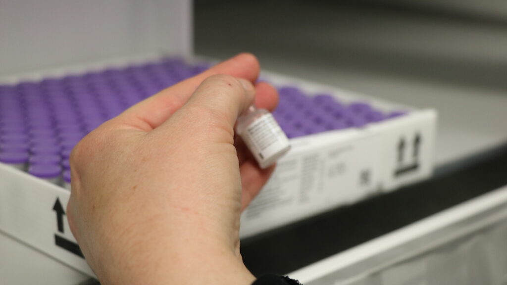 A vail of the Pfizer vaccine after arriving at Denver Health on Wednesday, Dec. 16, 2020. (Photo courtesy of Denver Health)