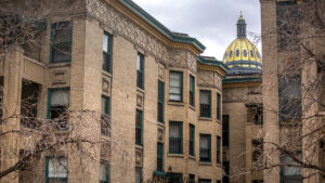 Logan Court, an apartment building just a block from the Capitol. Jan. 13, 2021.