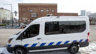 Denver's STAR van is parked outside of the Denver Rescue MIssion at Park Avenue and Lawrence Street. Feb. 12, 2021.