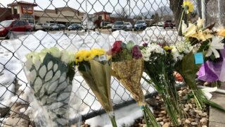 Flowers outside the King Soopers in Boulder where a shooter killed 10 people.