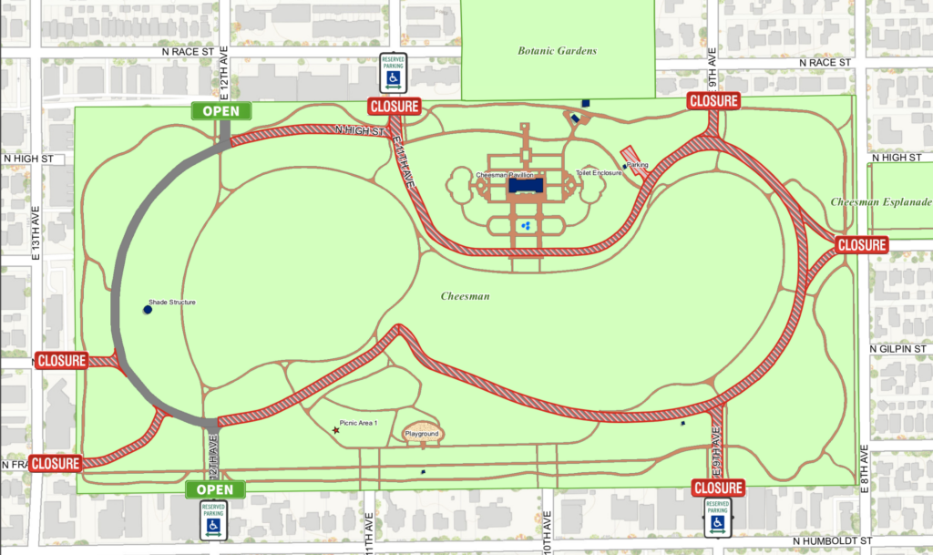 Where cars will be allowed at Cheesman Park this spring.