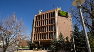 The KMGH TV building at 123 Speer Boulevard. May 6, 2021.