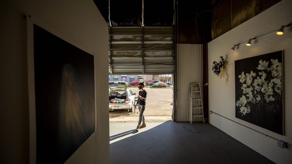 Lindsey Bell stands inside her RiNo Art District space, where she's built out her latest exhibition, Memento Mori. May 6, 2021.