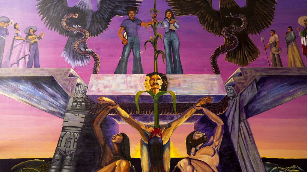 A 1976 mural by Emmanuel Martinez inside the Community College of Denver's Cherry Creek Building on the Auraria Campus. May 27, 2021.