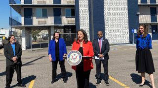 U.S. Rep. Diana DeGette speaks in Denver on Thursday, May, 6, 2021, during an announcement on funding for a hotel to provide housing for people experiencing homelessness. Photo courtesy of Congresswoman DeGette's office.