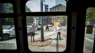 Downtown Denver seen from RTD's number 15 bus. June 16, 2021.