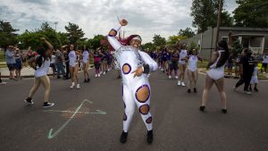 Jazoni Johnson leads the Platinum Diva's Denver's Juneteenth Parade. June 19, 2021.