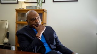 Phil Washington, candidate to become CEO of Denver International Airport, sits in an office in the City and County Building. June 23, 2021.