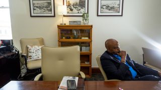 Phil Washington, candidate to become CEO of Denver International Airport, sits in an office in the City and County Building. June 23, 2021.