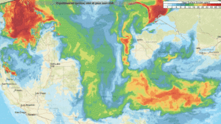 Near-surface smoke projections for the U.S. between 11 a.m. on Monday and 10 a.m. on Tuesday.