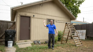 The garage that Eric Dahm is going to demolish and replace with an ADU in his Globeville backyard. Sept. 1, 2021.