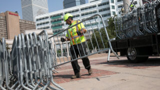 Crews unloaded barricades in Denver’s Civic Center Park on Tuesday, September 7, 2021. CBS4 reports that the city intends to close the park on Wednesday for safety and sanitation reasons for at least two months. Some sections of the park were closed off Tuesday.
