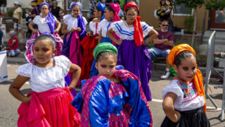 Sangre De Mexico dancers wait to perform during the Westwood Chile Fest. Sept. 11, 2021.