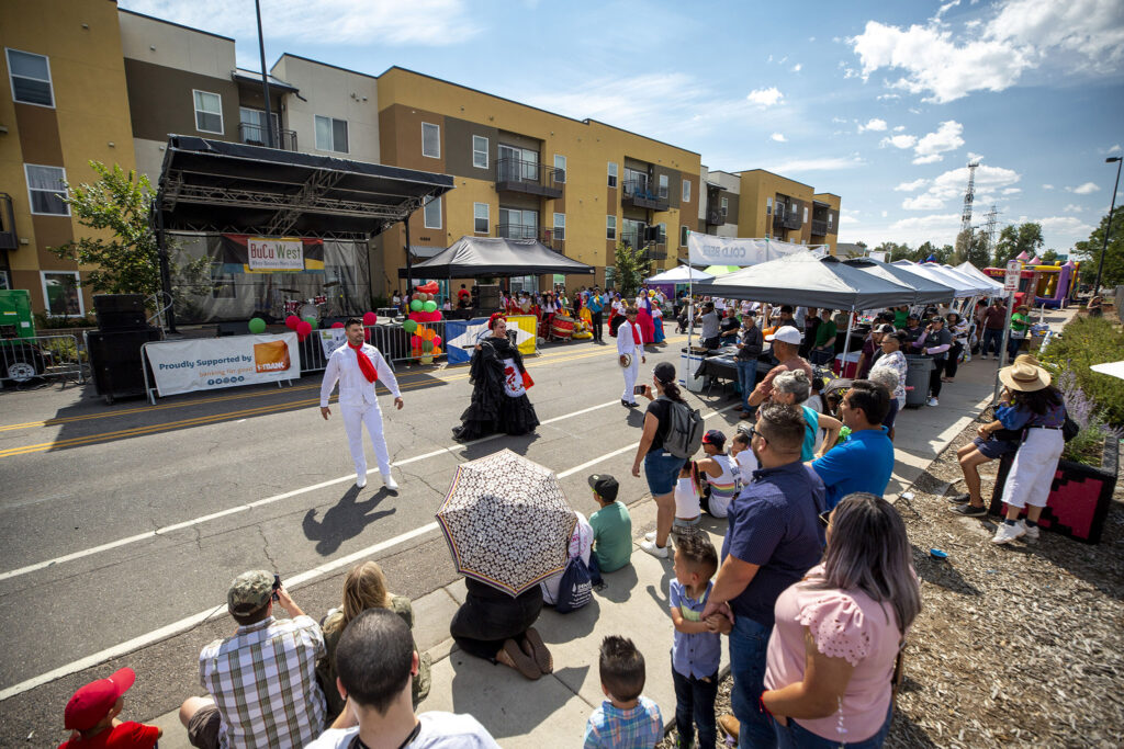 Julio Garcia (left to right), Maria Nava and Patrick Cervantes, with Sangre De Mexico, perform during the Westwood Chile Fest. Sept. 11, 2021.