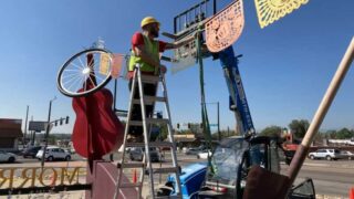 The city is doing some work on the big Morrison Road guitar sculpture.